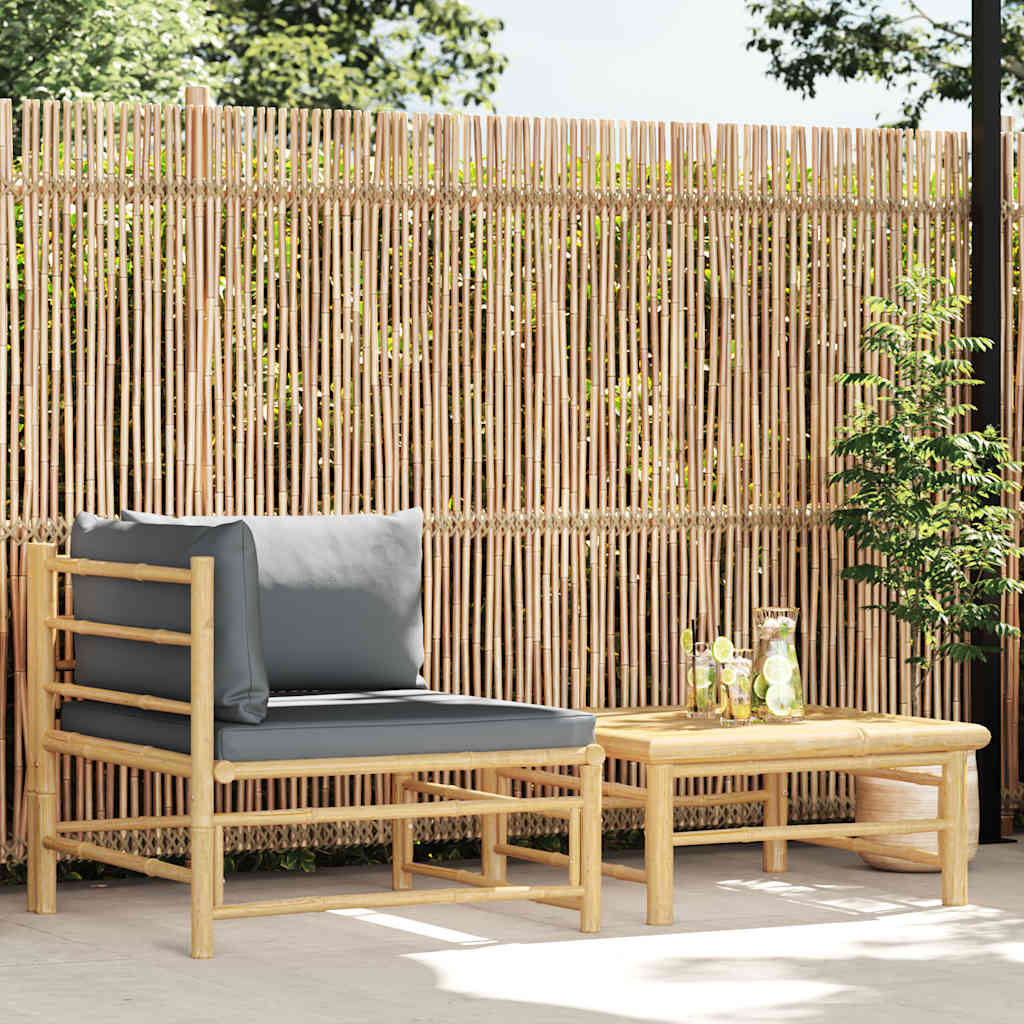 Vidaxl - Salon De Jardin 2 Pcs Avec Coussins Gris Foncé Bambou
