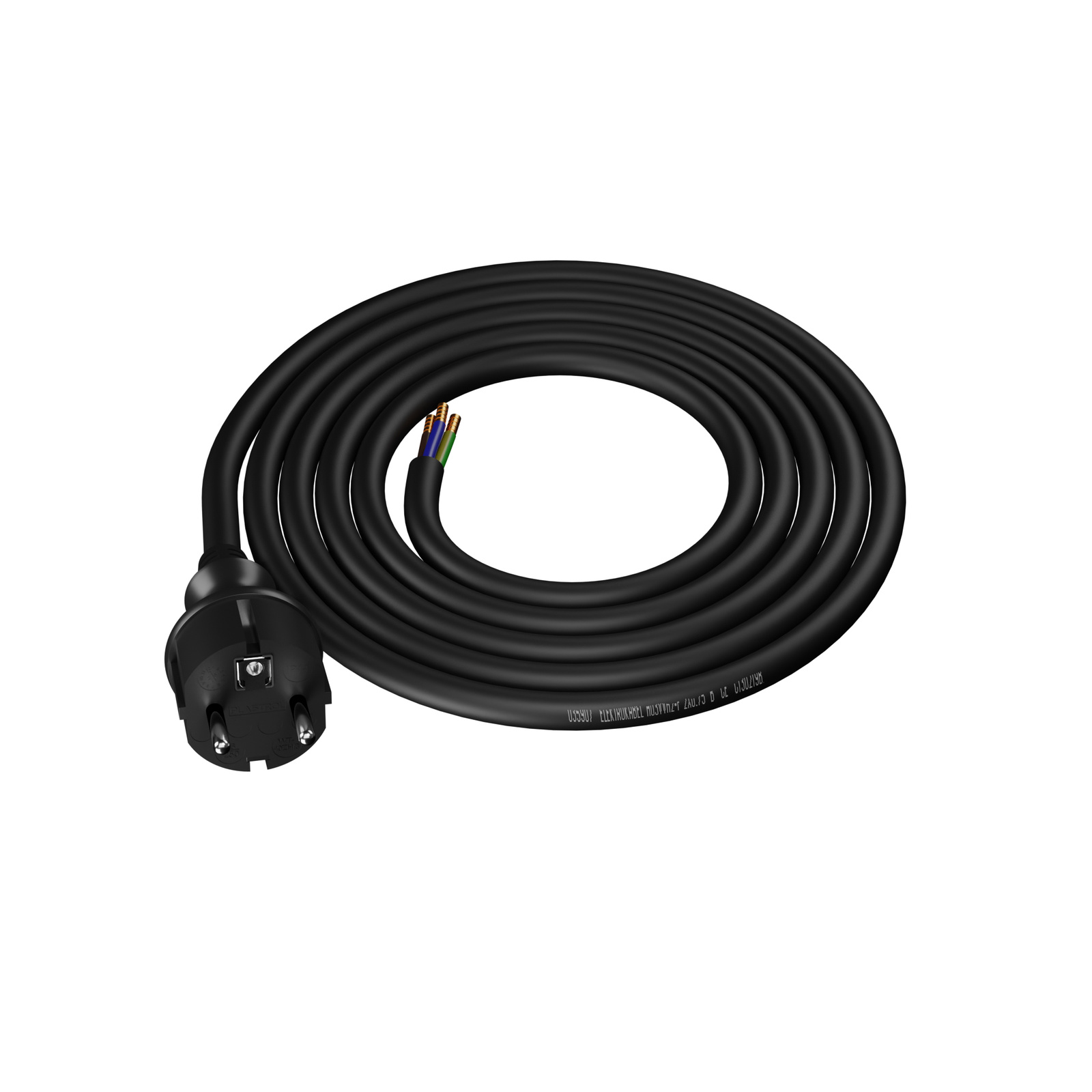 Oem Schwarz Gummistromkabel Mit Geradem Stecker, 2 M, 3 X 2,5 Mm², 16 A, Ip44,