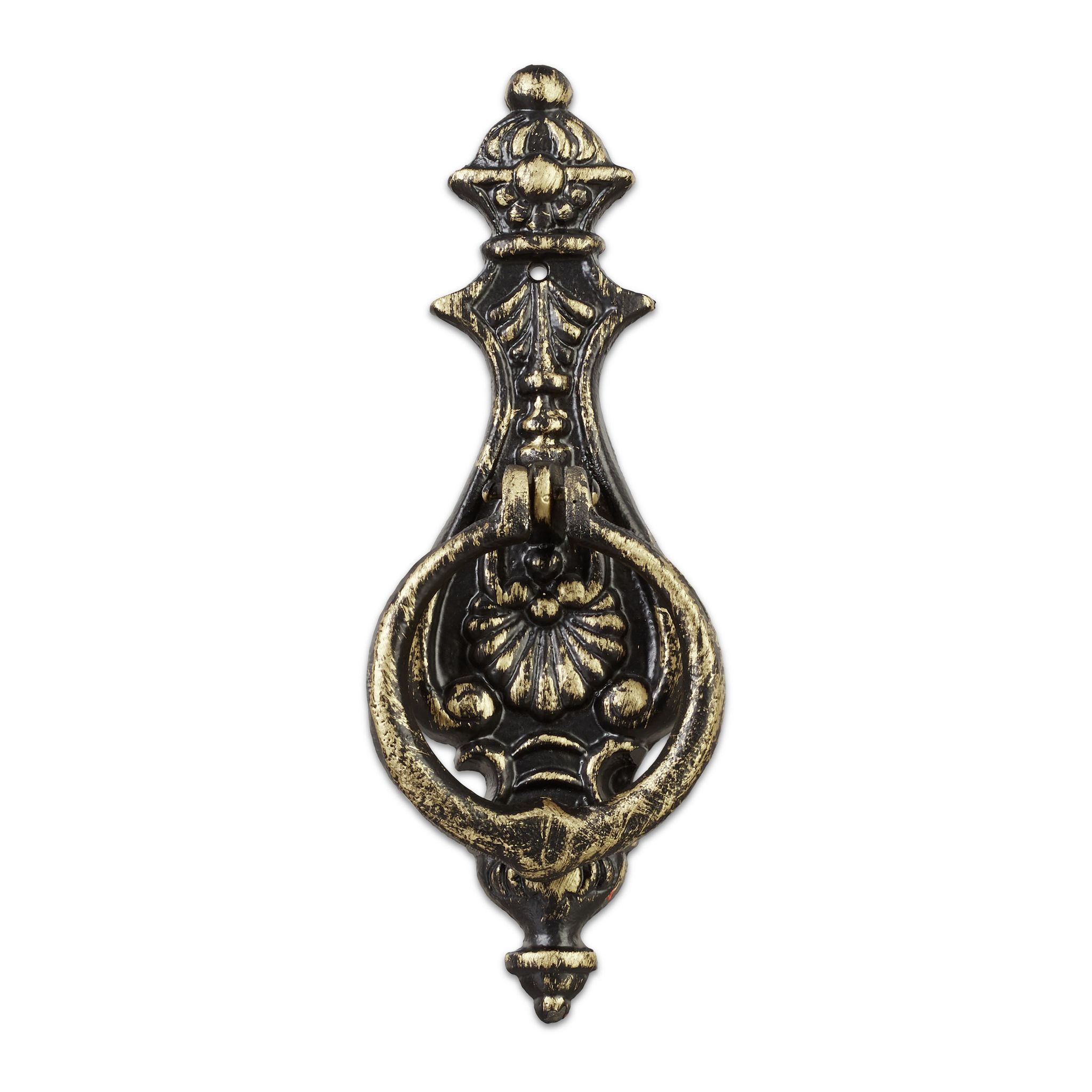 Relaxdays - Set Of 4 Antique Knockers, Cast Iron, Embellished Ring, For Front Door, Hxwxd, 24 X 8.5 X 3 Cm, Bronze/black