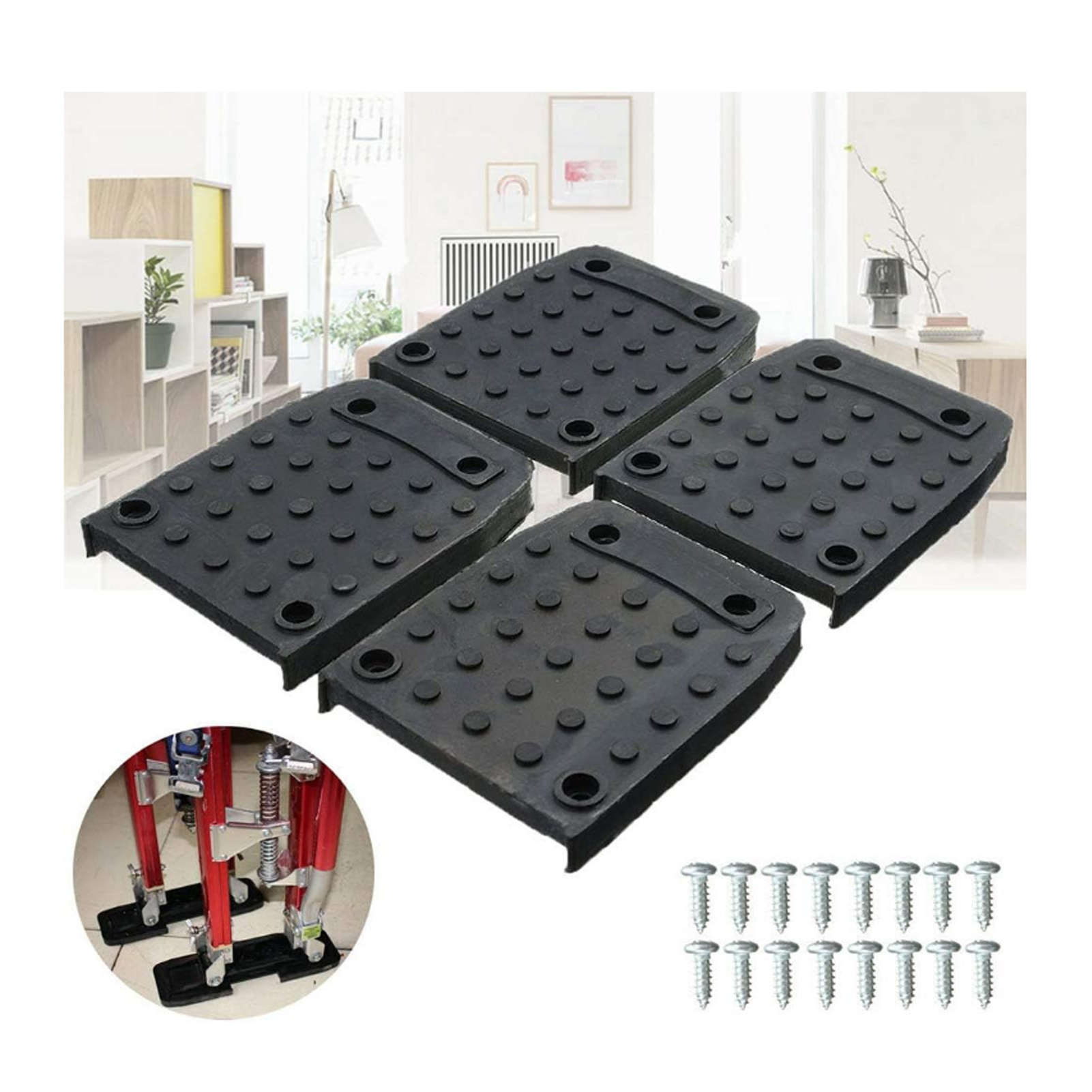 Plaque antidérapante pour échasses en nylon et PVC, 105 x 84 x 12 mm, lot de 2 avec 8 vis