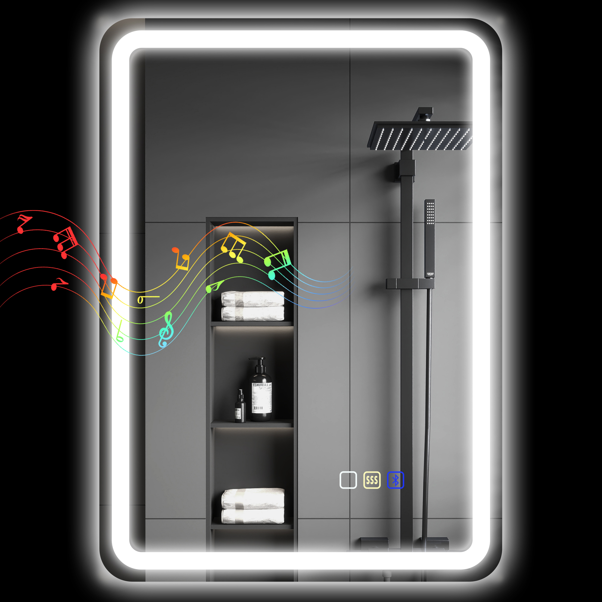 Miroir Led Bluetooth De Salle De Bain De 50 X 70 Cm Avec