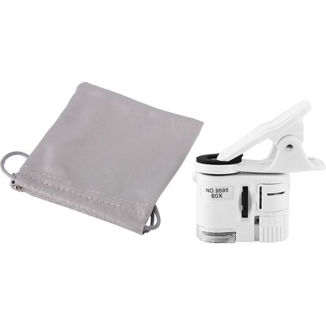 Loupe de poche 60x avec lumière LED et détecteur UV, microscope portable avec clip pour téléphone