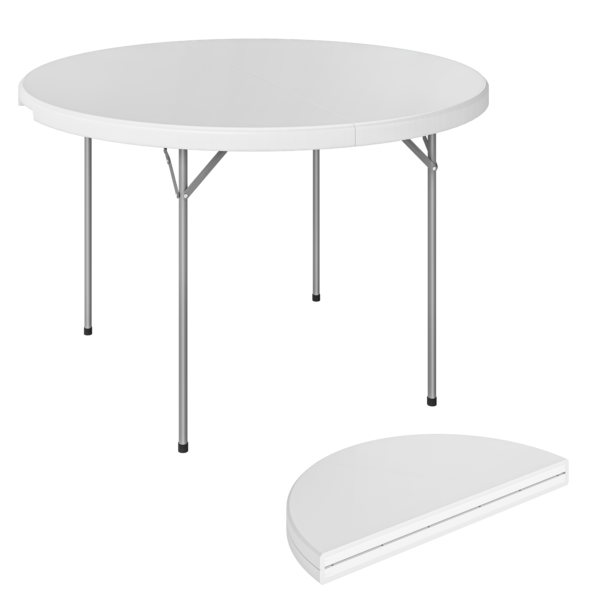 Table De Camping Ronde Pliante En Métal Et Pehd. 120 X 120 X 74 Cm.