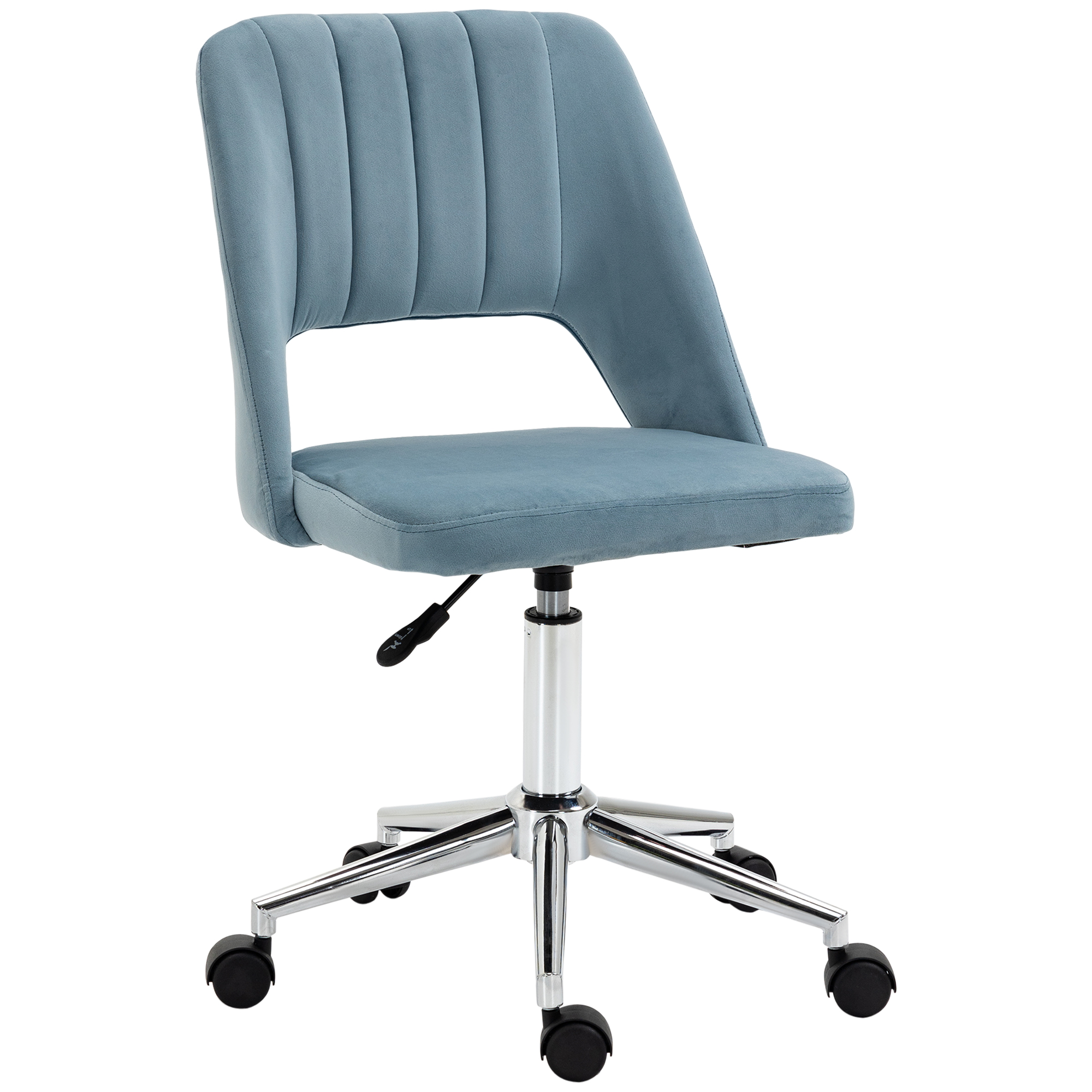 Vinsetto - Schreibtischstuhl, Höhenverstellbar Homeoffice Stuhl Ohne Armlehne, Drehbar Bürostuhl Mit Samtoptik, Ergonomisch Schminkstuhl Für Schlafzimmer, Arbeitszimmer, Blau