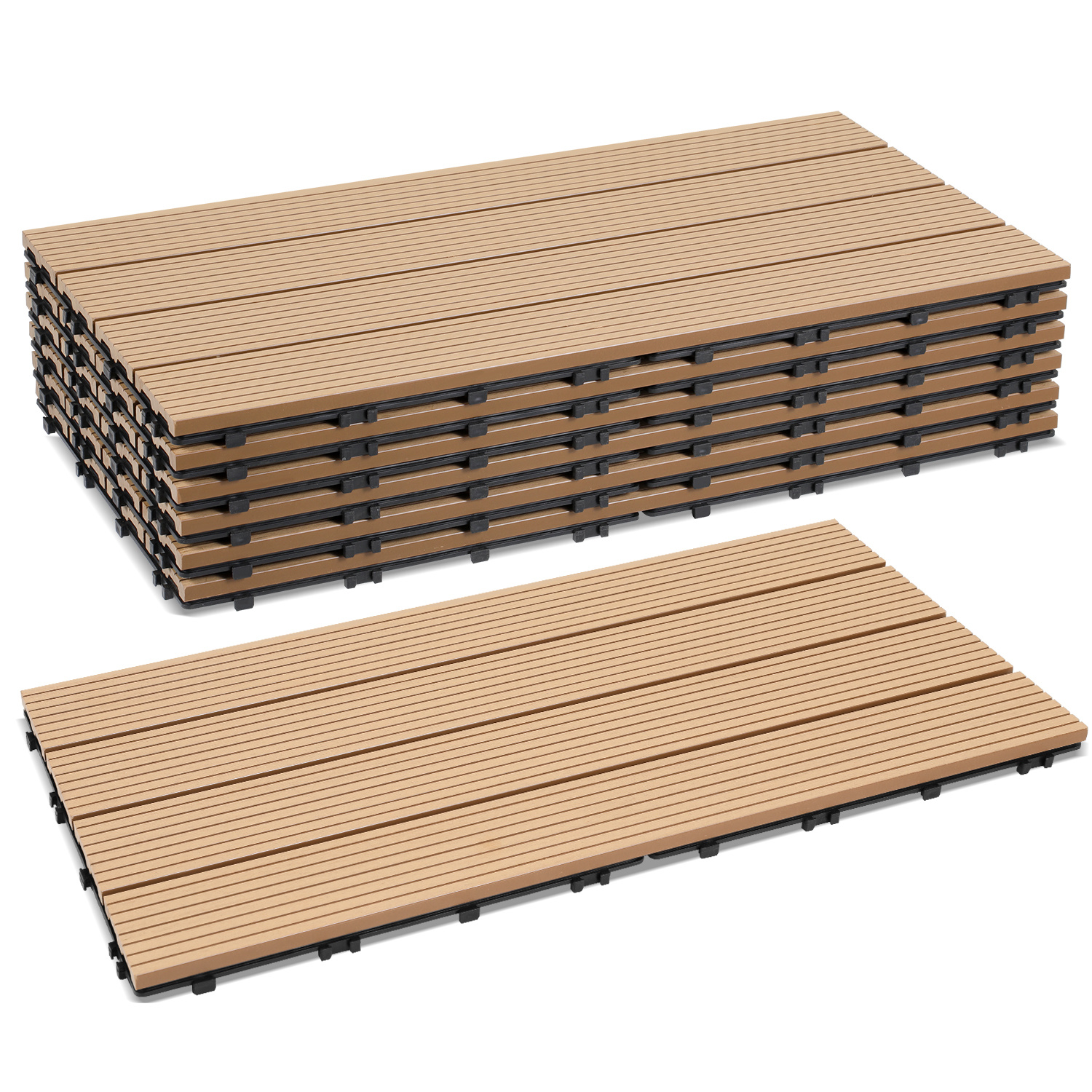 Tolletour Confezione Da 60 Piastrelle Per Decking In Wpc, 4 Listelli, 10 M², 30 X 60 Cm, Teak, Piastrelle In Legno Composito Ad Incastro