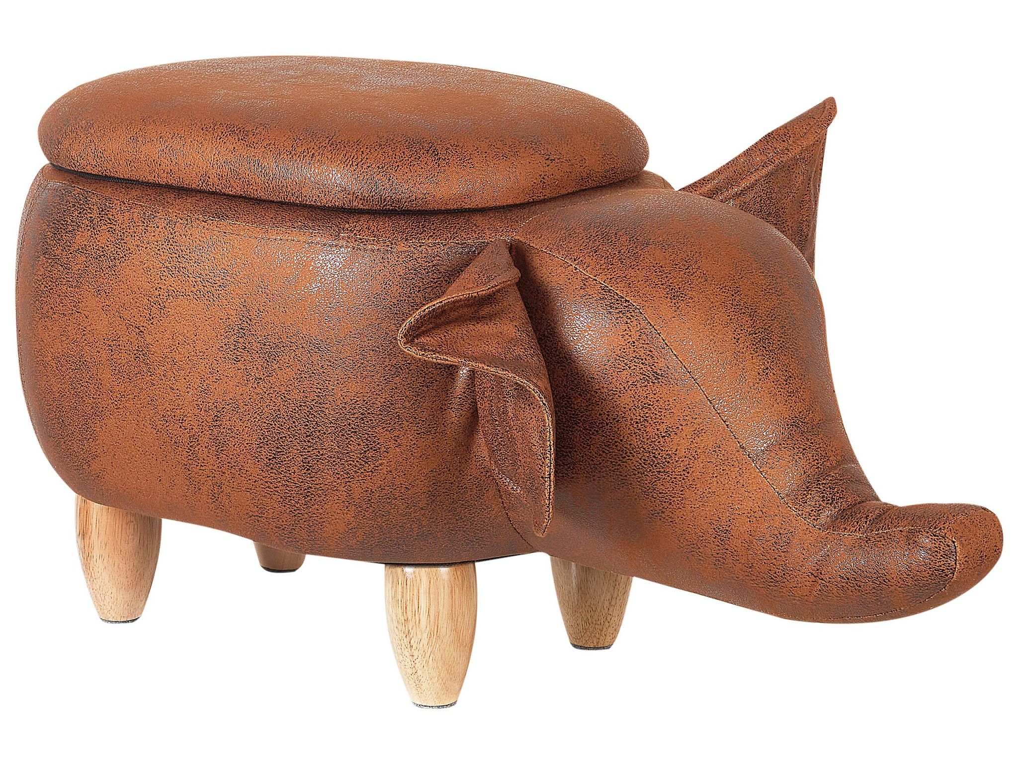 Beliani - Modern Faux Leather Stool Distressed Upholstery Storage Solid Wood Brown Elephant