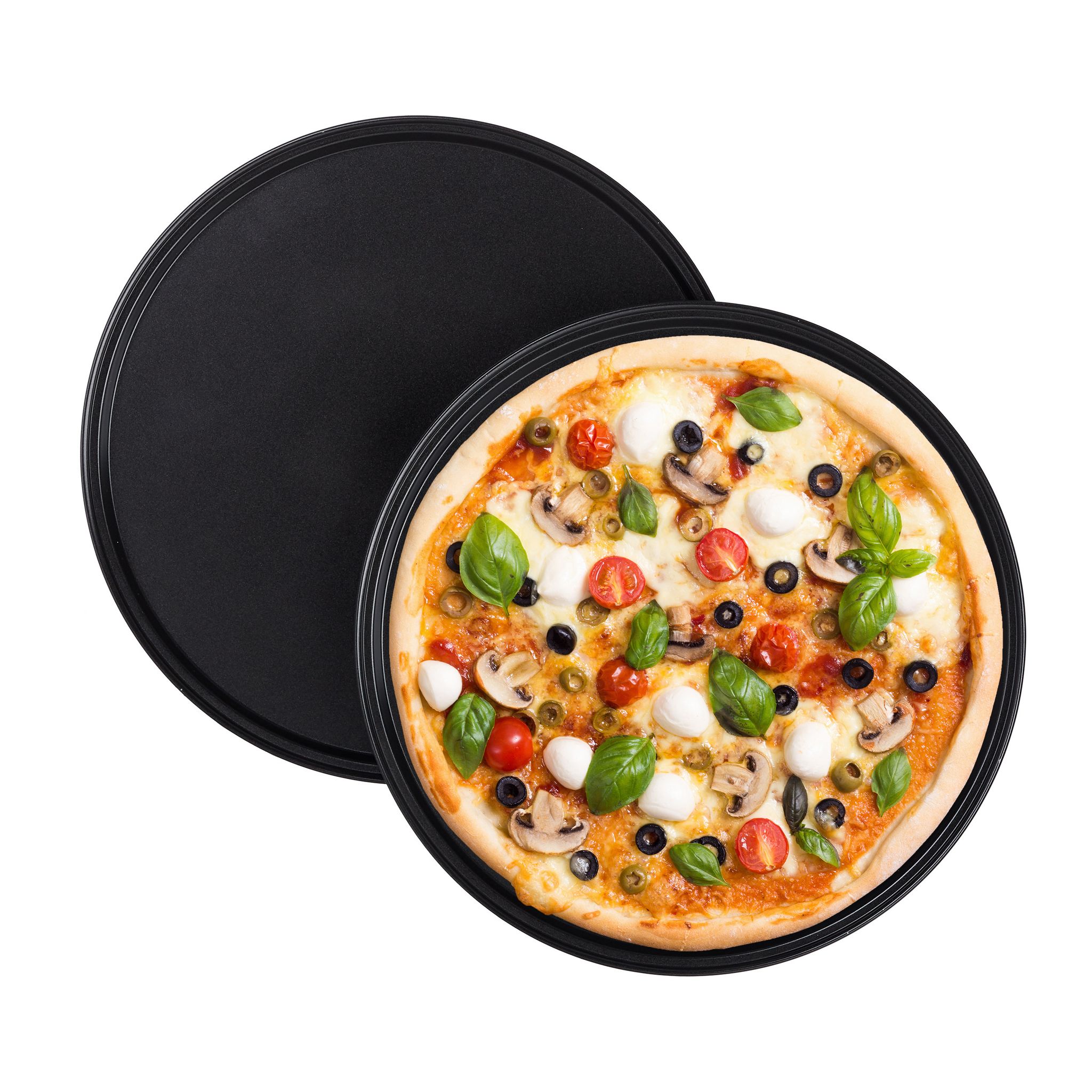 Relaxdays - Pizza Tray, Set Of 2, Round, Nonstick, Pizza & Tarte Flambée, Carbon Steel, Dough Tray, ∅ 32 Cm, Grey