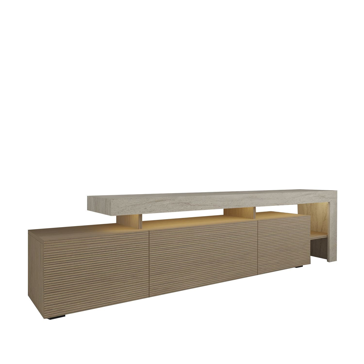 Habitat Et Jardin – Meuble Tv En Bois Mélaminé Beige – Éclairage Led
