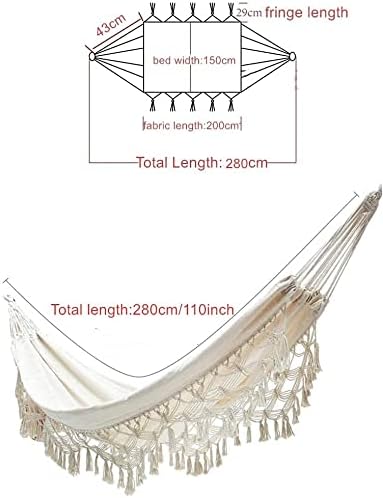 Hamac D'Extérieur En Coton - Double Hamac Avec Pompons En Dentelle Tissés - Lavable En Machine - Portable - Charge Maximale : 300 Kg - Pour Le Camping Et Le Jardin