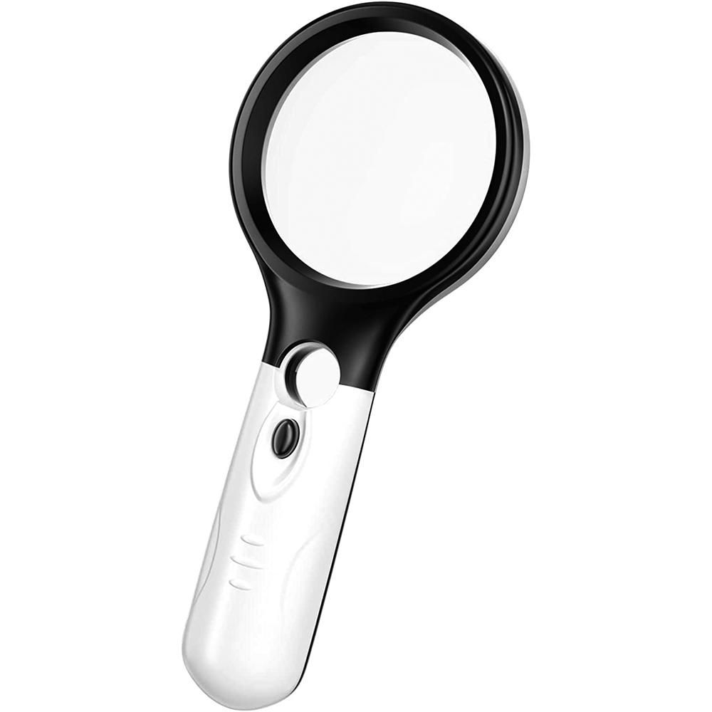 Loupe de lecture à main grossissement 3x et 45x avec 3 LED, lentilles verre optique 70 mm et plexiglas 22 mm