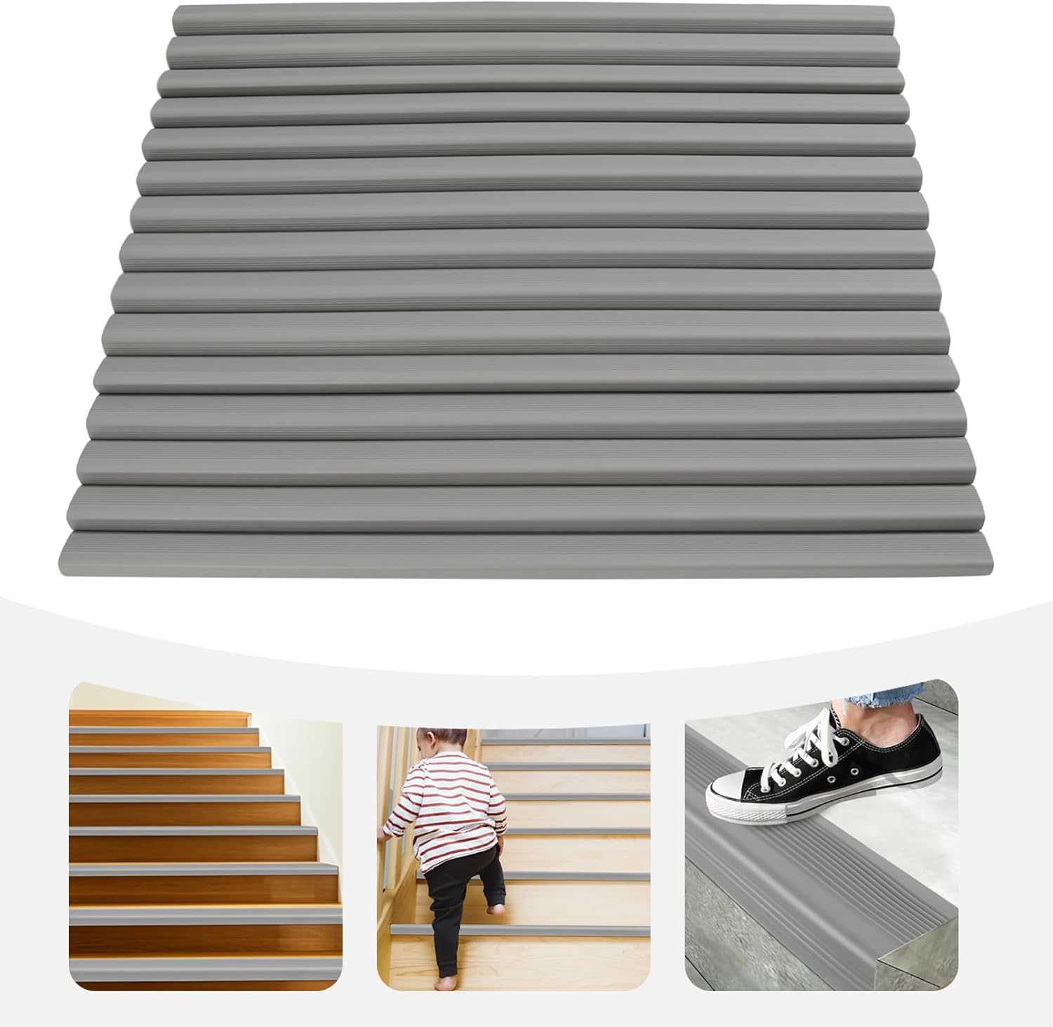 Cncest Grey 15 Pieces Stair Edge Protector, Pvc Stair Corner Trim Strips With Anti-slip Texture, Step Edge Trim For Home, Schools, Daycare Centers,
