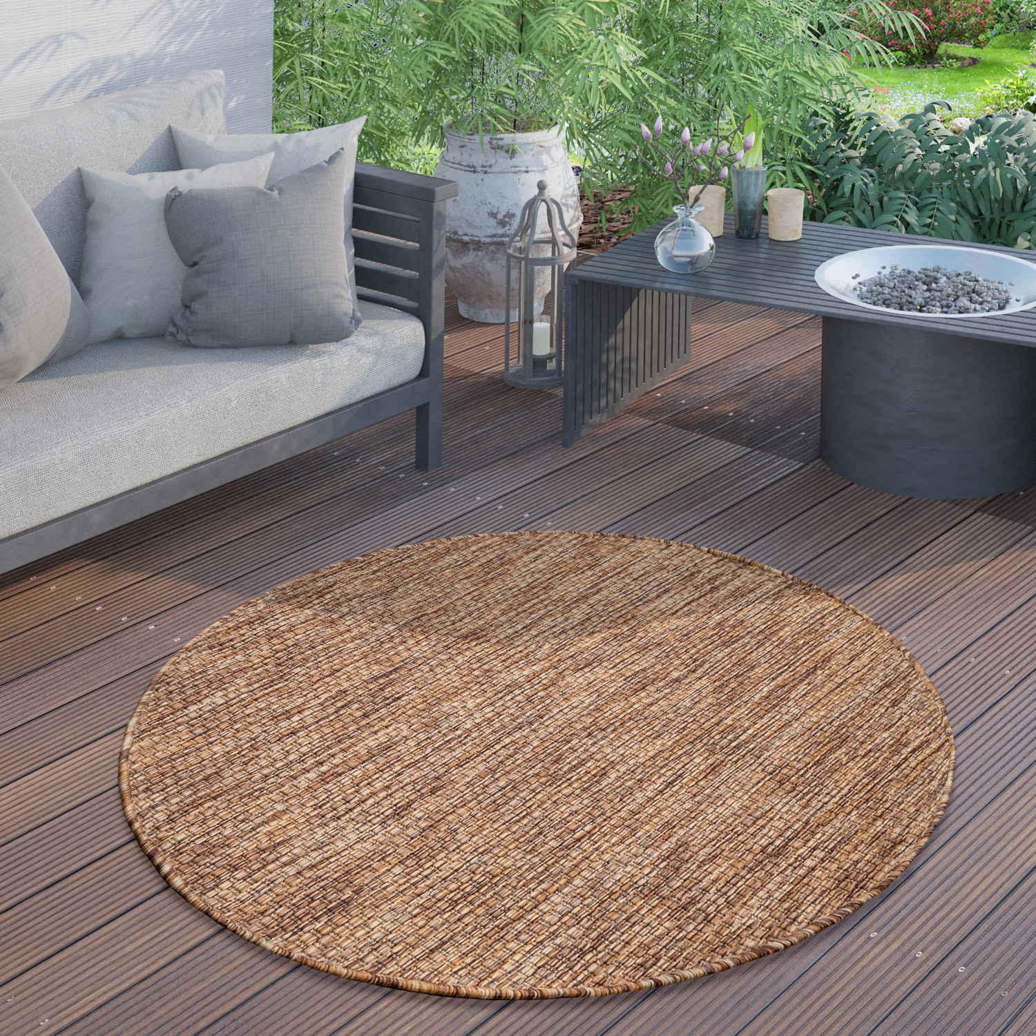 Paco Home - Tapis Extérieur Rond Résistant Intempéries Balcon Terrasse