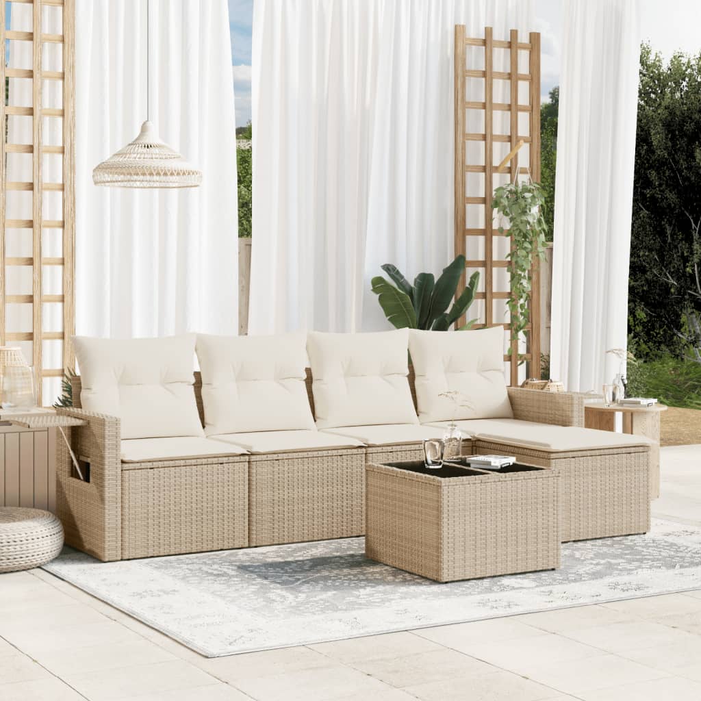 Beige Vidaxl 6-Tlg. Garten-Sofagarnitur Mit Kissen Poly Rattan - Bild 2