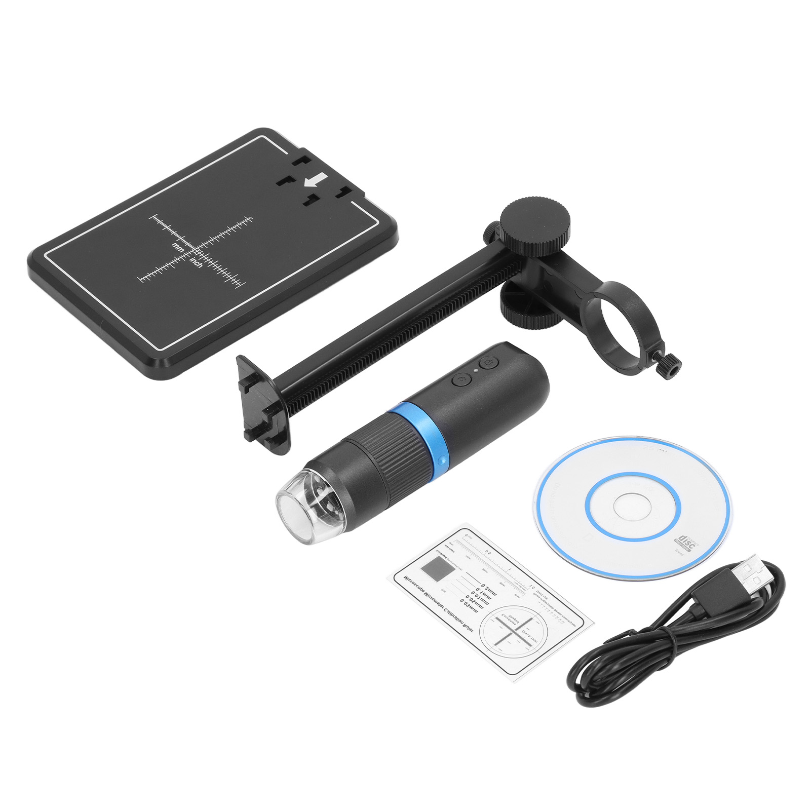Microscope numérique WINS 50x-1000x, 8 LED réglables, Wi-Fi et USB, noir