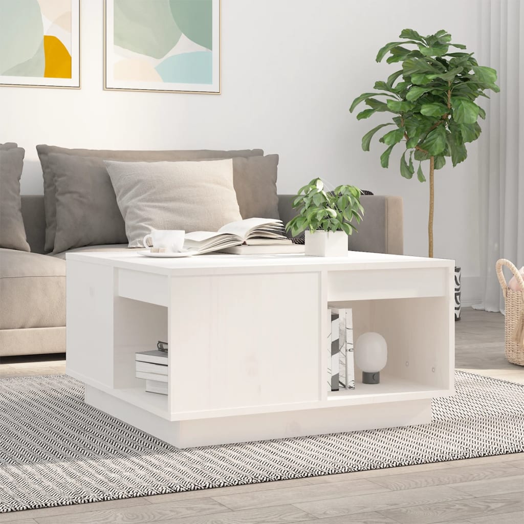 Table Basse Blanc 60x61x32,5 Cm Bois Massif De Pin Vidaxl