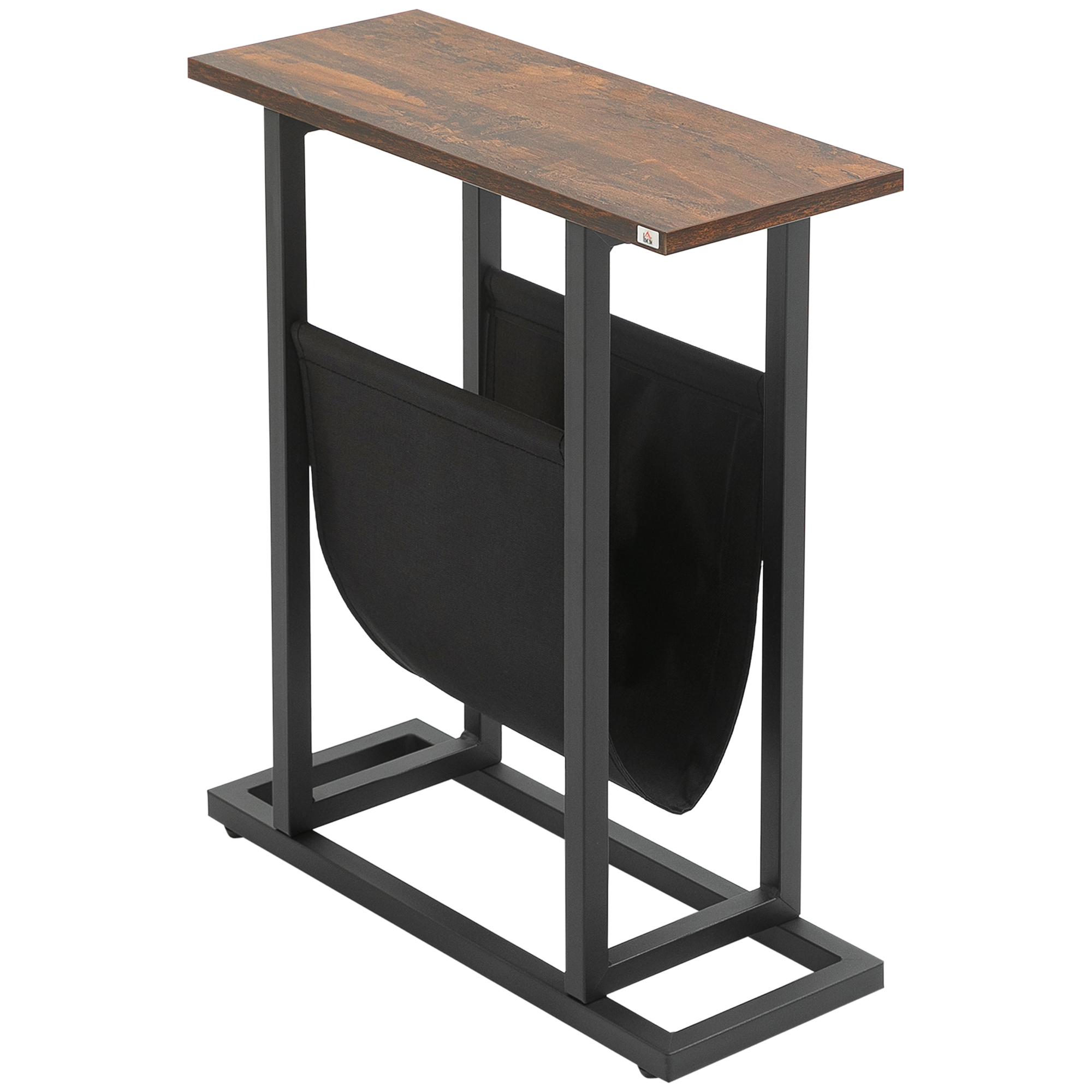 Homcom - Beistelltisch Mit Stofftasche, Couchtisch, Sofatisch Mit Stahlrahmen, Nachttisch, Kaffeetisch Für Schlafzimmer, Wohnzimmer, Dunkelbraun+schwarz, 49 X 19 X 55 Cm