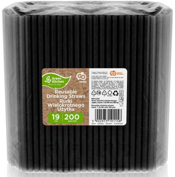 Oem Wiederverwendbare Plastikstrohhalme, Schwarz, 200 Stück 5902973191158