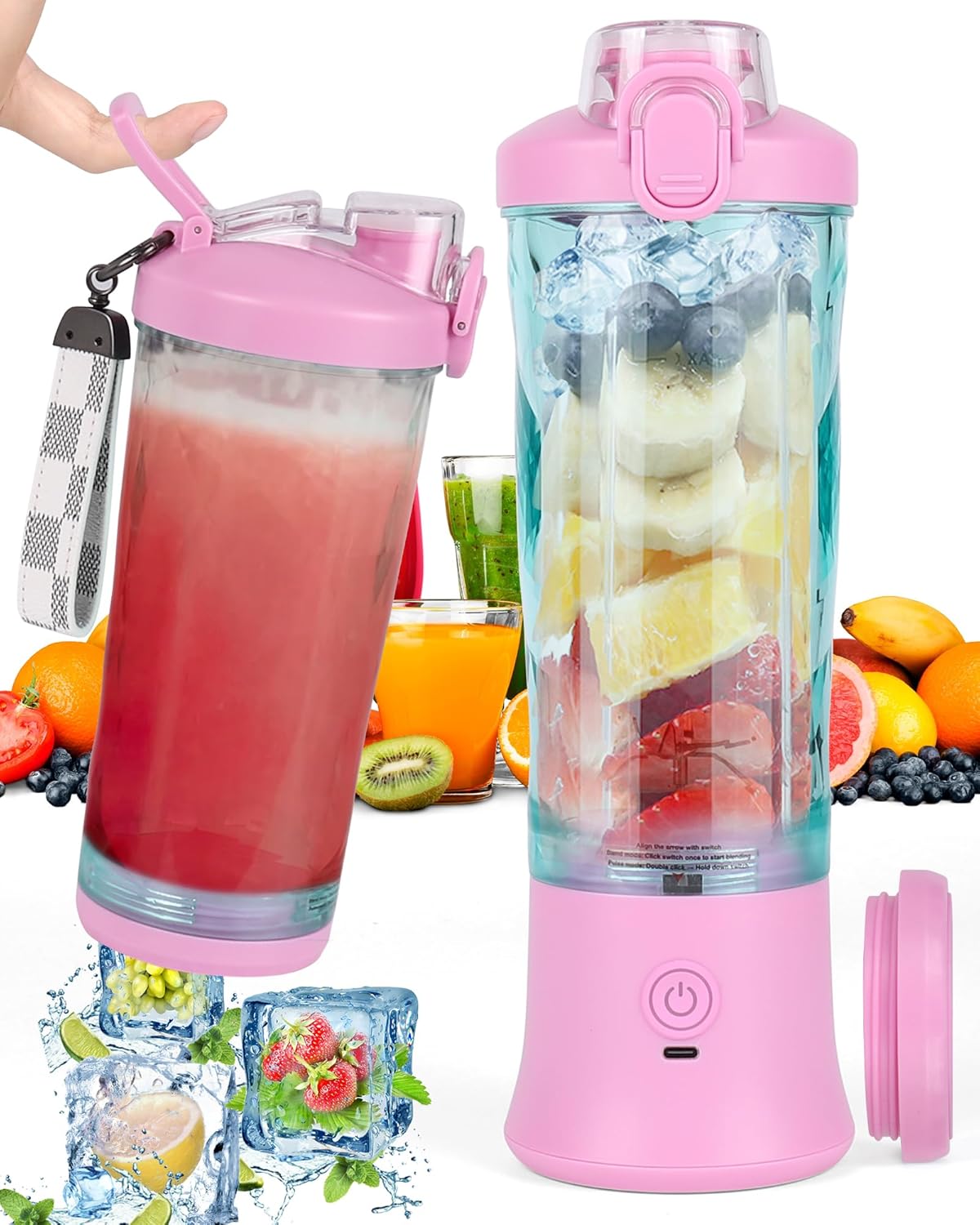 Frullatore Portatile Da 600 Ml Con 6 Lame E Batteria Da 4000 Mah Per Succhi, Ufficio, Campeggio, Viaggi, Colore Viola - Altro