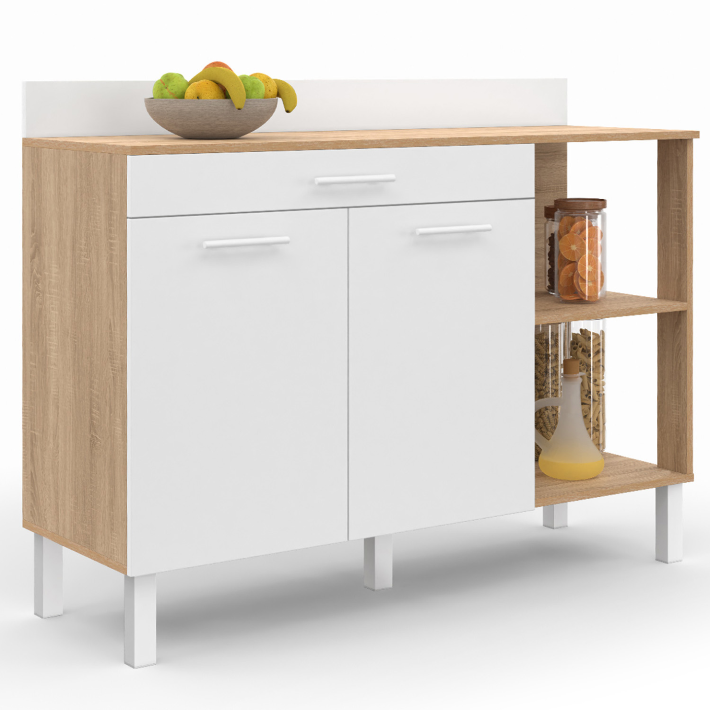 Buffet Bas De Cuisine 120 Cm Cina Plan De Travail H.83 Cm 2 Portes +