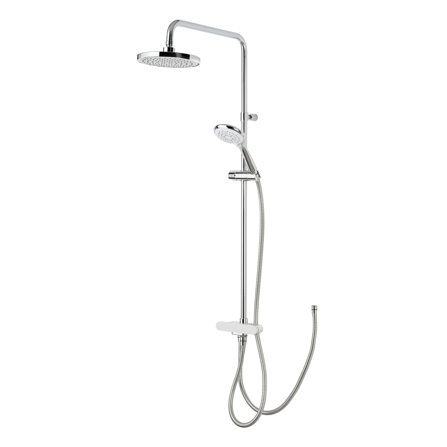 Triton Duoswitch Diverter Shower Kit Rigid Riser Rainshower Head - White Chrome