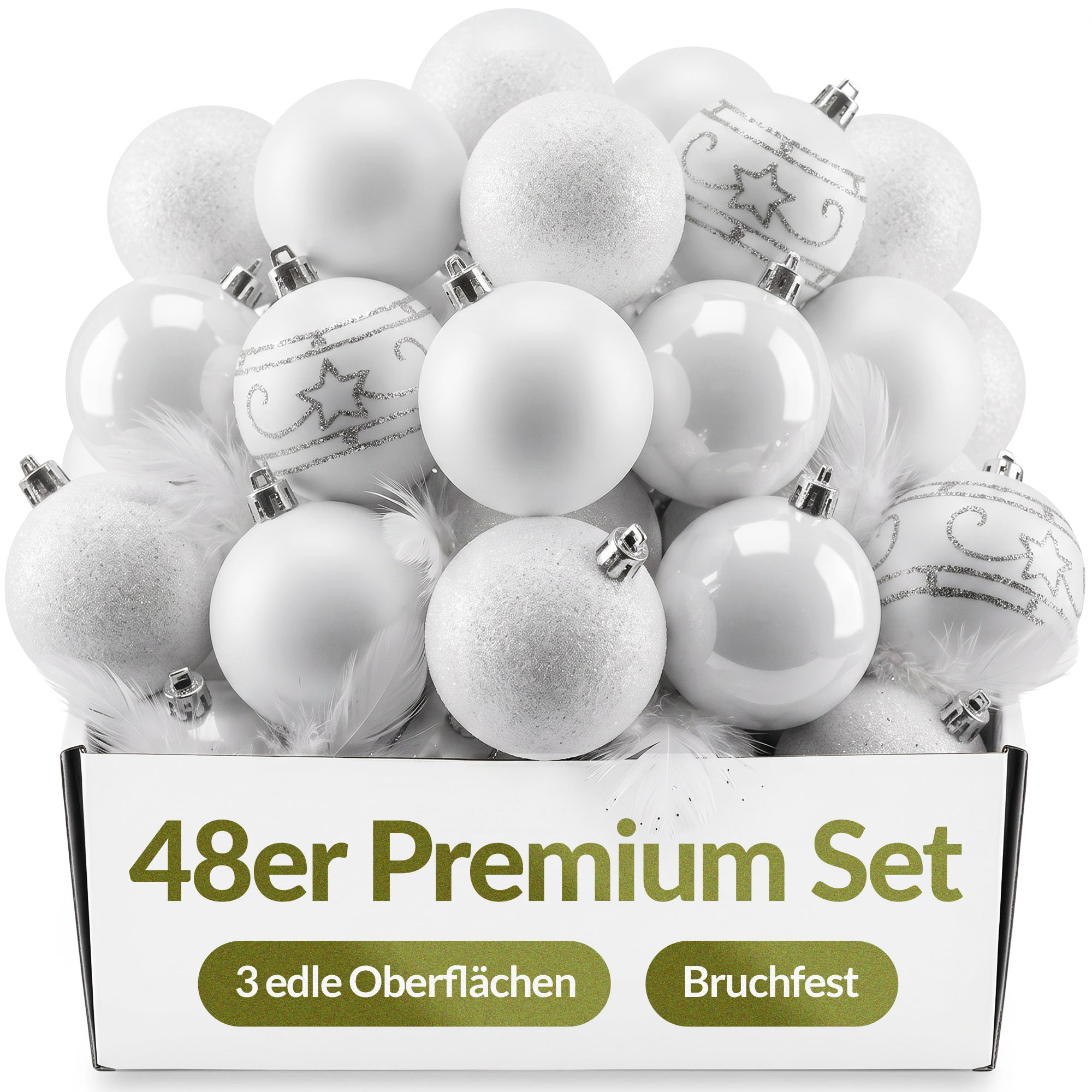 Christbaumkugeln Ø 6cm Kunststoff Matt Glänzend Christbaumschmuck Anhänger Weihnachtsbaumkugeln Weihnachtsdeko Weihnachtsbaum Weiß 48er Set - Casaria