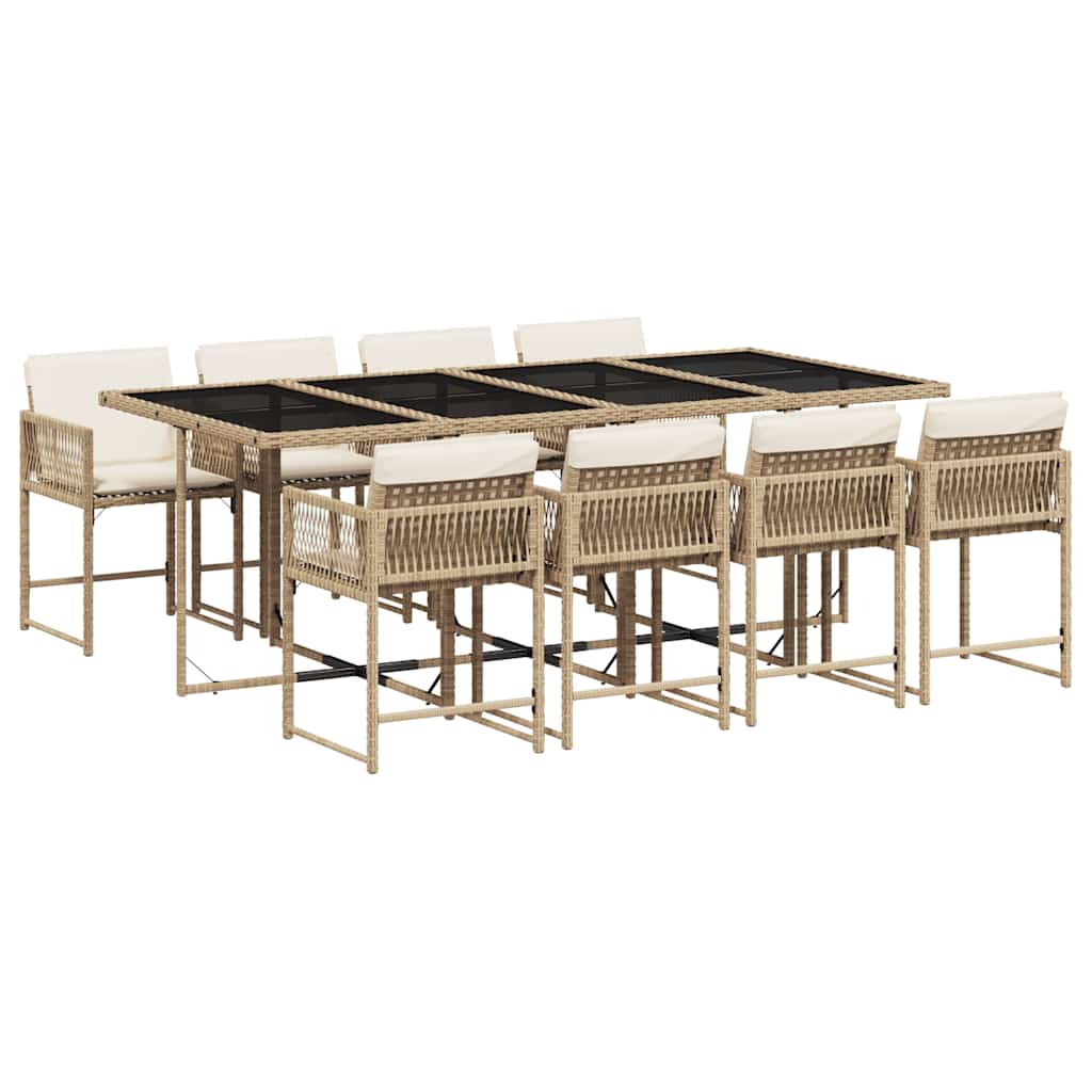 9 Piece Garden Dining Set With Cushions Beige Poly Rattan Vidaxl