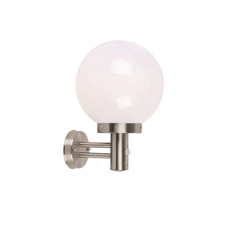 Qazqa - Outdoor Wall Light Stainless Steel Ip44 With Motion Sensor - Sfera