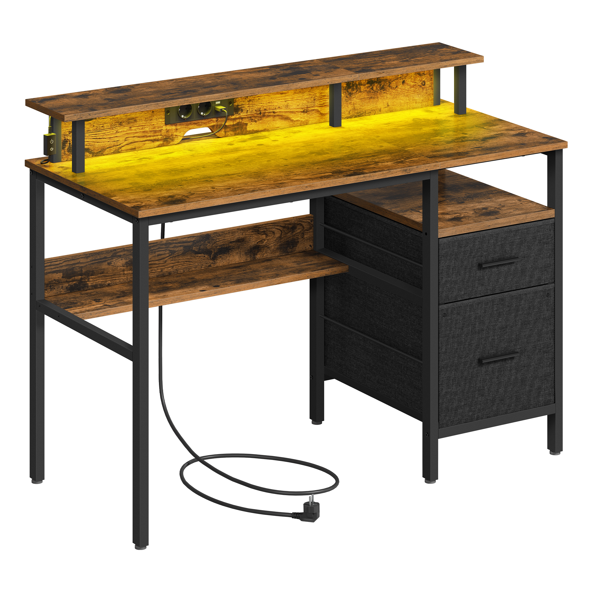 Vasagle - Bureau Gaming Avec Lumières Led Et Multiprise