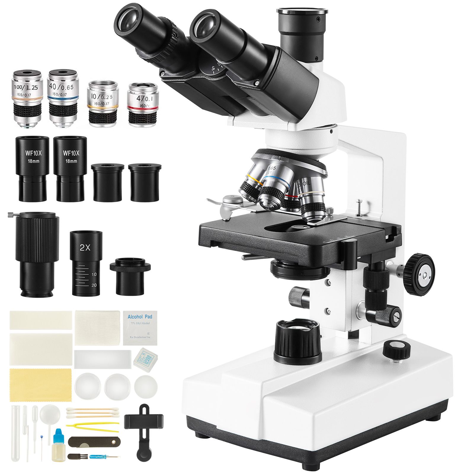 Microscope trinoculaire composé 40x-5000x, éclairage LED, platine double couche, connexion écran externe