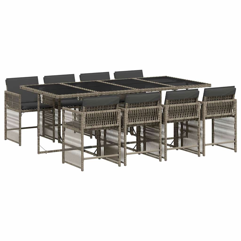 9 Piece Garden Dining Set With Cushions Grey Poly Rattan Vidaxl