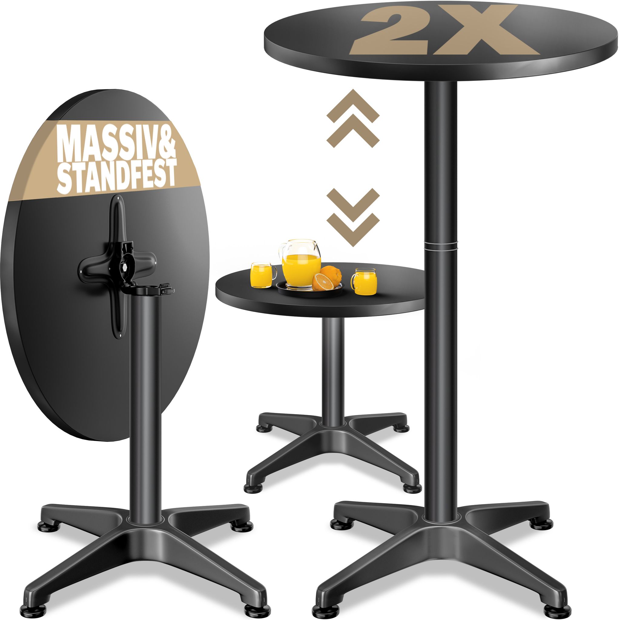 Casaria - 2in1 Height Adjustable Folding Bar Table 70-115cm Aluminium Stainless Steel Round Weatherproof Outdoor Indoor Camping Bistro Balcony Garden