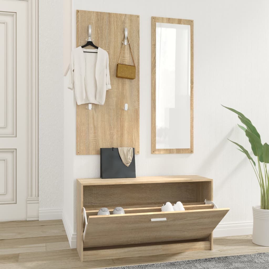 Vidaxl Braun 3-Tlg. Flurmöbel-Set Sonoma-Eiche Holzwerkstoff 13925