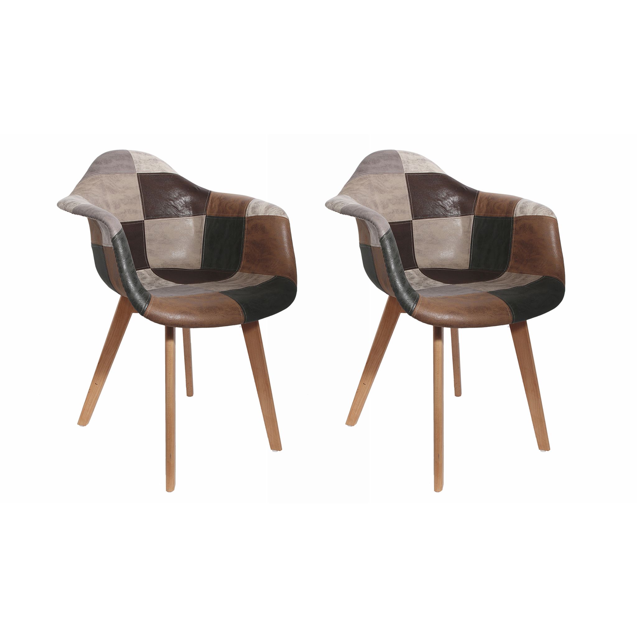 Lot De 2 Fauteuils Convertibles Patchwork Marron – Assise Confortable
