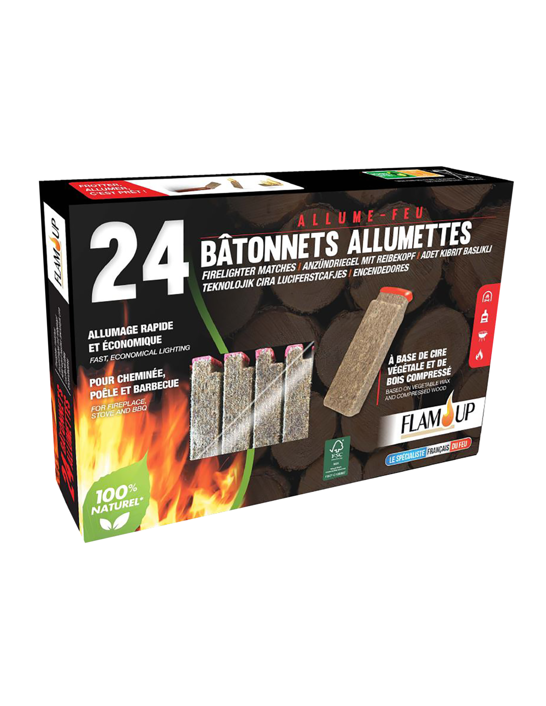 Accendino 100% Naturale 24 Bastoncini - Flam Up FLAM'UP