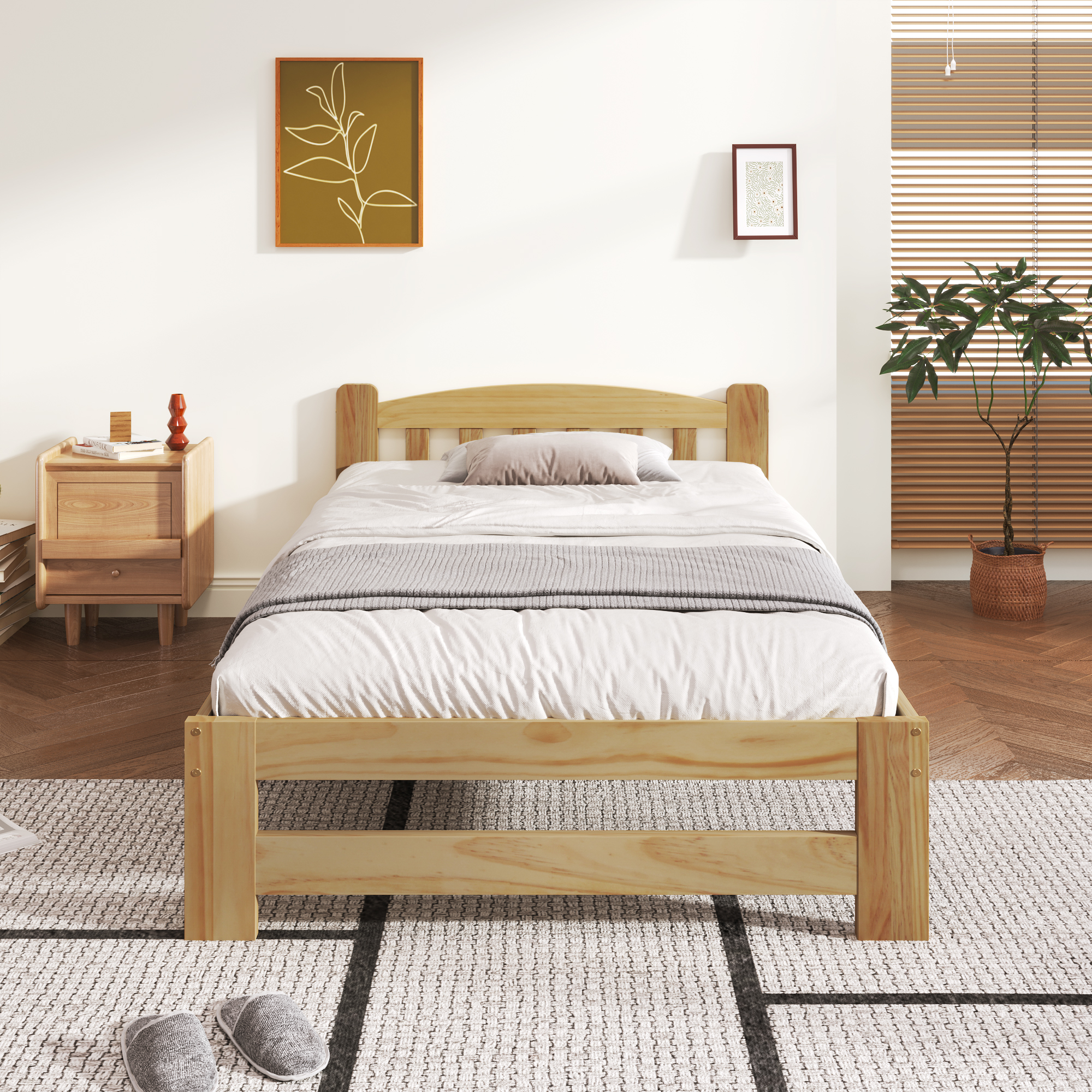 Mivray Bett Massivholz Natur 90x200 Cm Mit Kopfteil Und Lattenrost