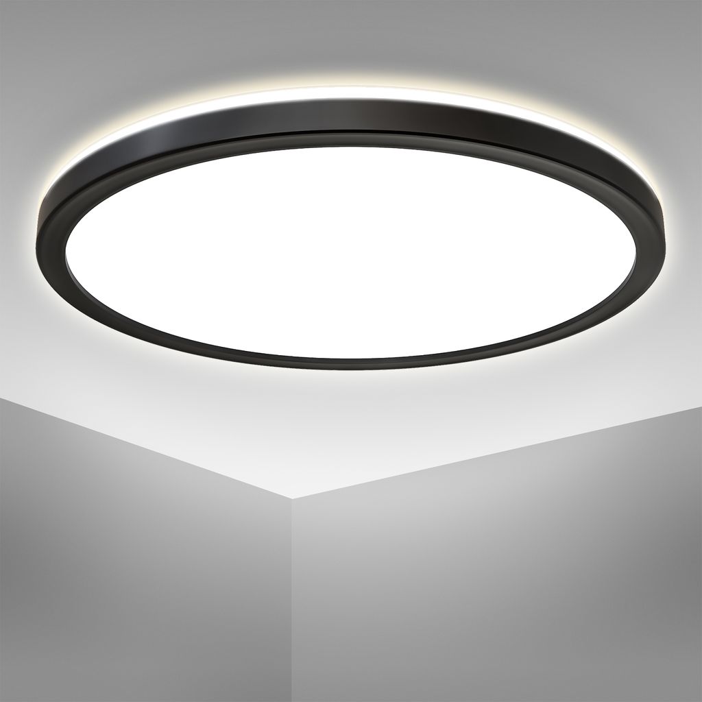 Plafonnier Led Ultra-plat Ø29cm Rond 18w 2400lm 4000k Blanche Neutre Avec Rétroéclairage – Éclairage Moderne Design Pour Salon, Chambre, Cuisine, Bureau, Couloir