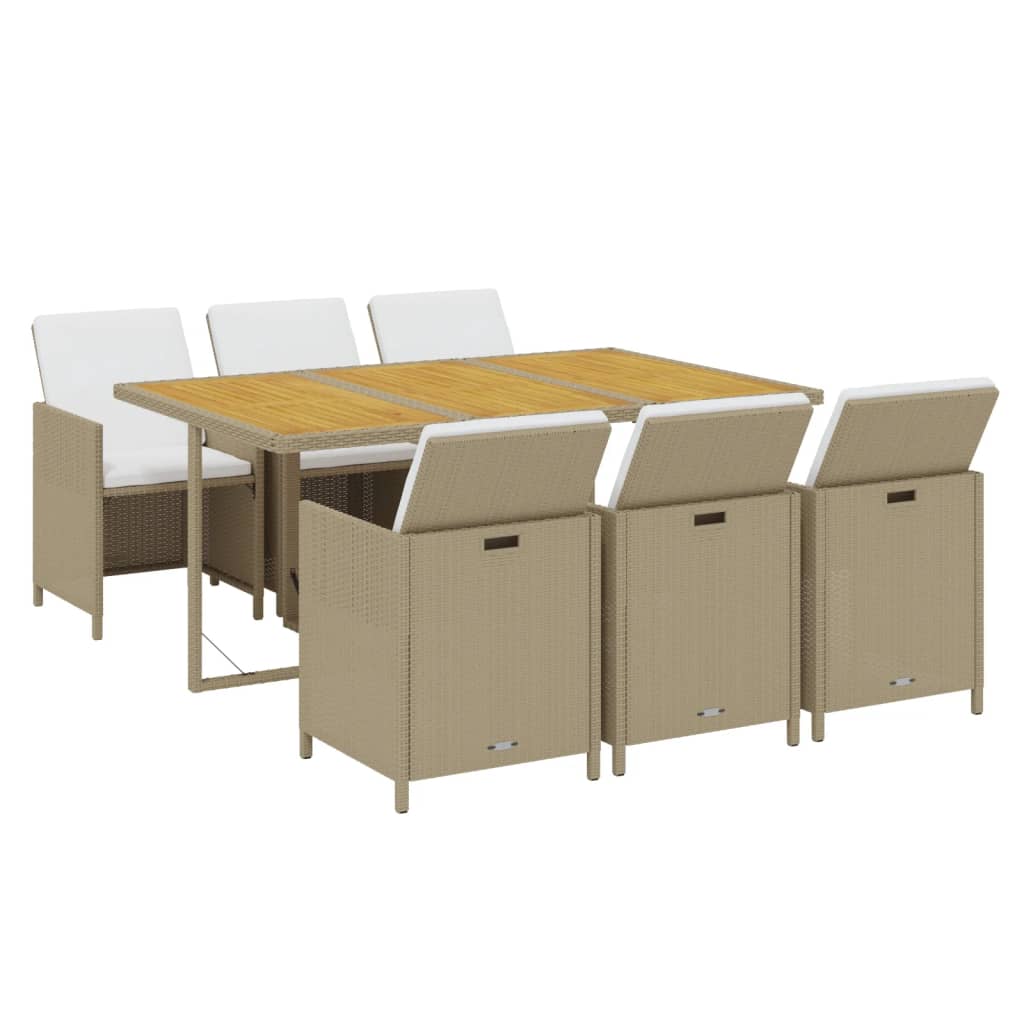 7 Piece Garden Dining Set With Cushions Poly Rattan Beige Vidaxl