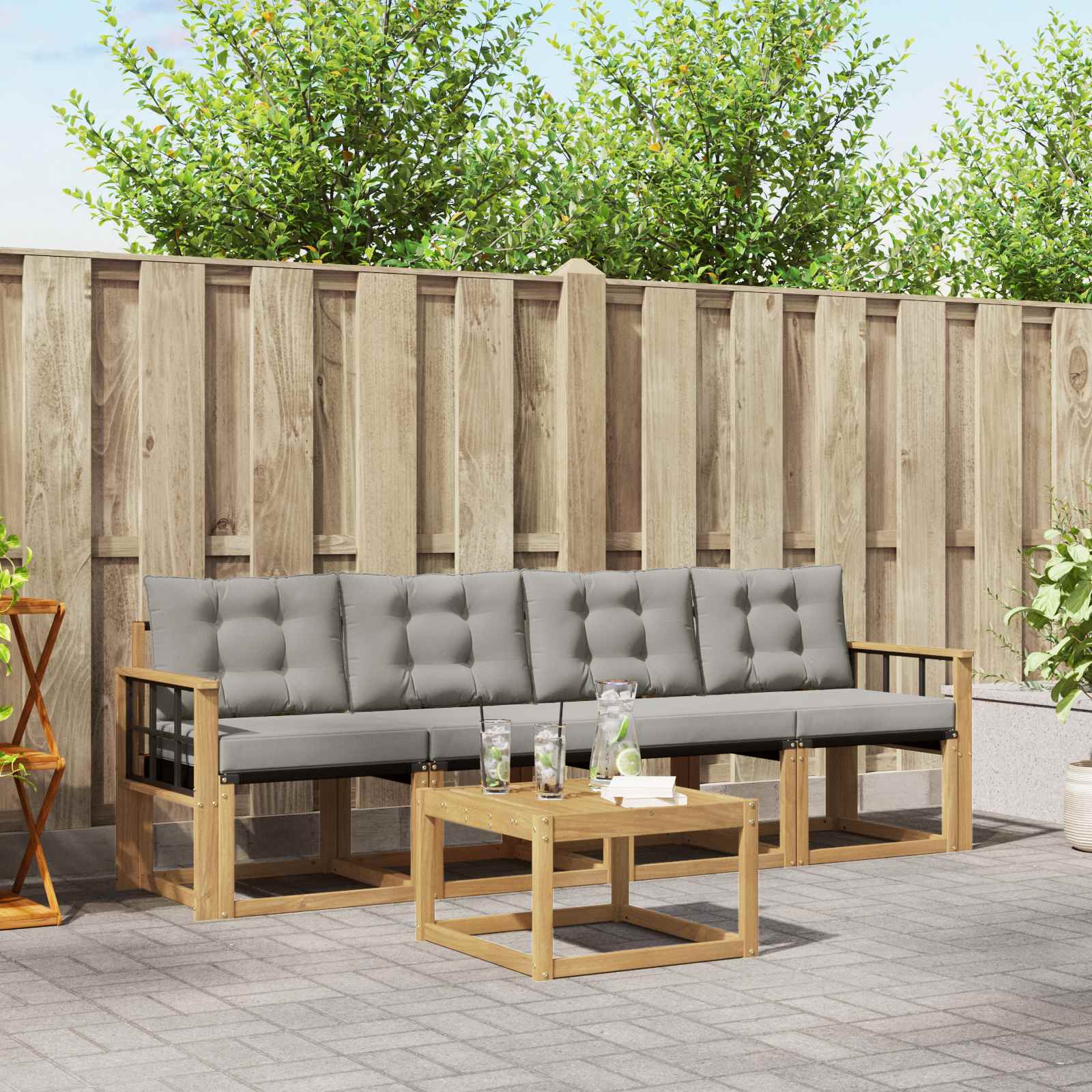 Vidaxl Set Di Divani Da Esterno 5 Pcs Bianco E Grigio Chiaro