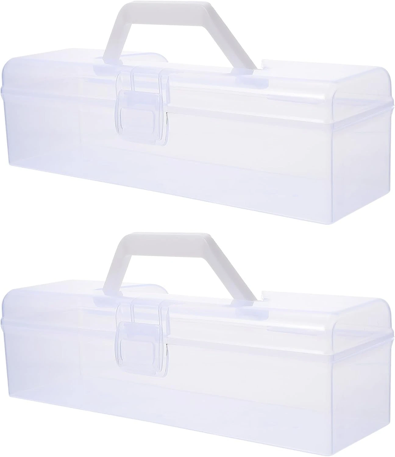 Boîte de rangement pour outils de calligraphie avec poignée et compartiments, plastique transparent, 30 x 9 x 9 cm, lot de 2