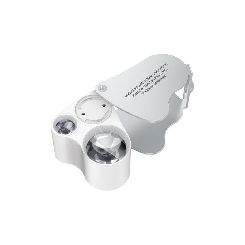Loupe de bijoutier pliable à LED, grossissement 30x et 60x, en aluminium, piles incluses