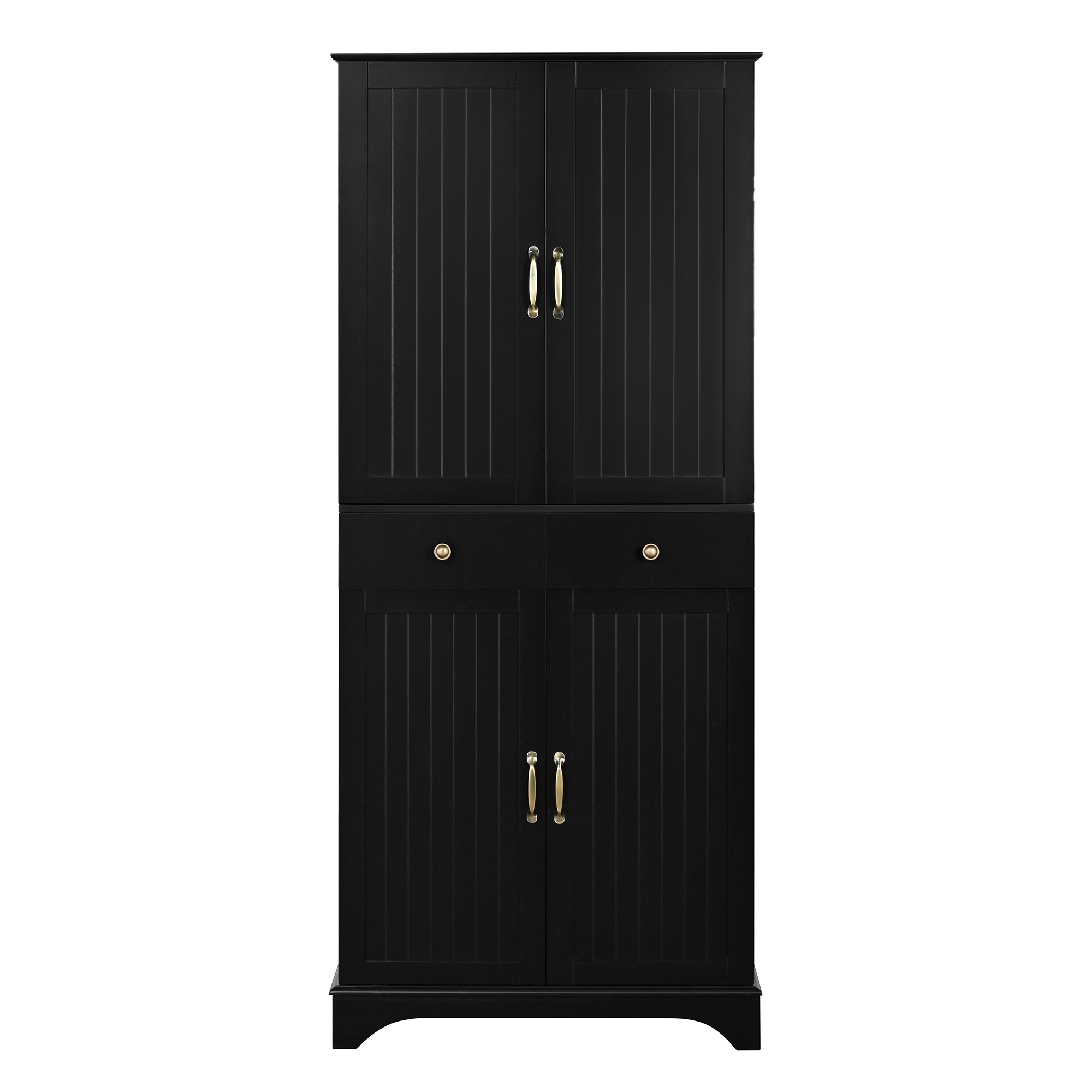 Stilvora Hochschrank Mit 2 Türen, 2 Schubladen Und Ausziehbarem Fach Für Küche, Aus Mdf, Schwarz, 77×40×181 Cm