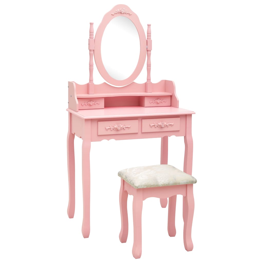 Ensemble De Coiffeuse Avec Tabouret Rose 75x69x140 Cm Paulownia Vidaxl