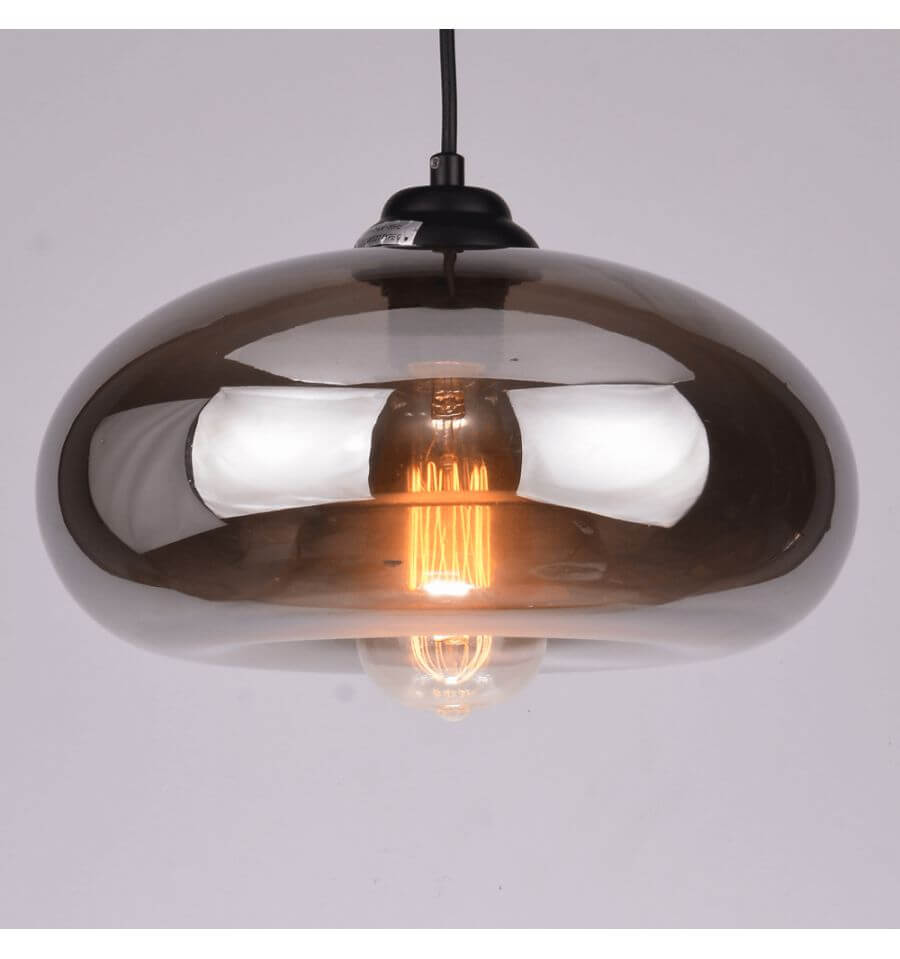 Kosilum - Suspension Goutte D'Eau Verre Fumé Noire - Ellipse