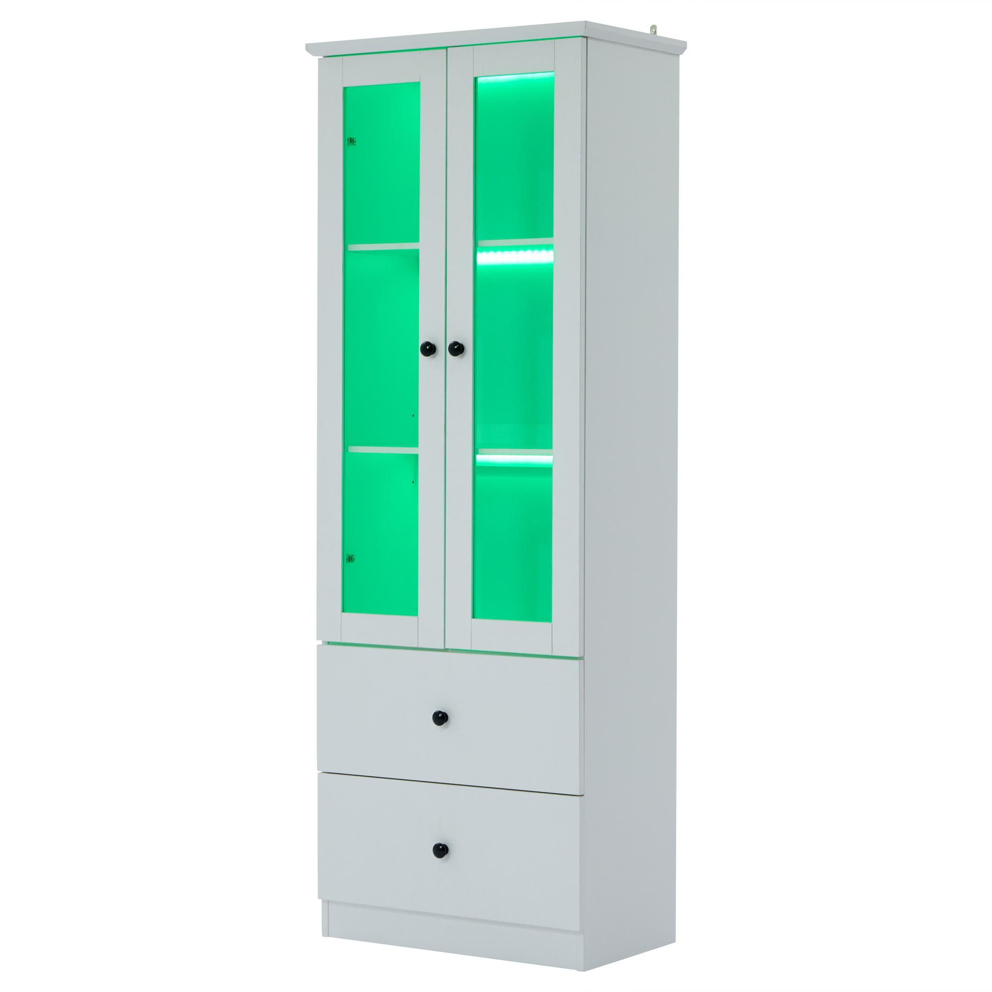 Stilvora Vitrine Mit 2 Türen, 2 Schubladen Und Verstellbaren Böden Mit Led Für Wohnzimmer Aus Mdf, Weiß, 60×35, 5×165 Cm