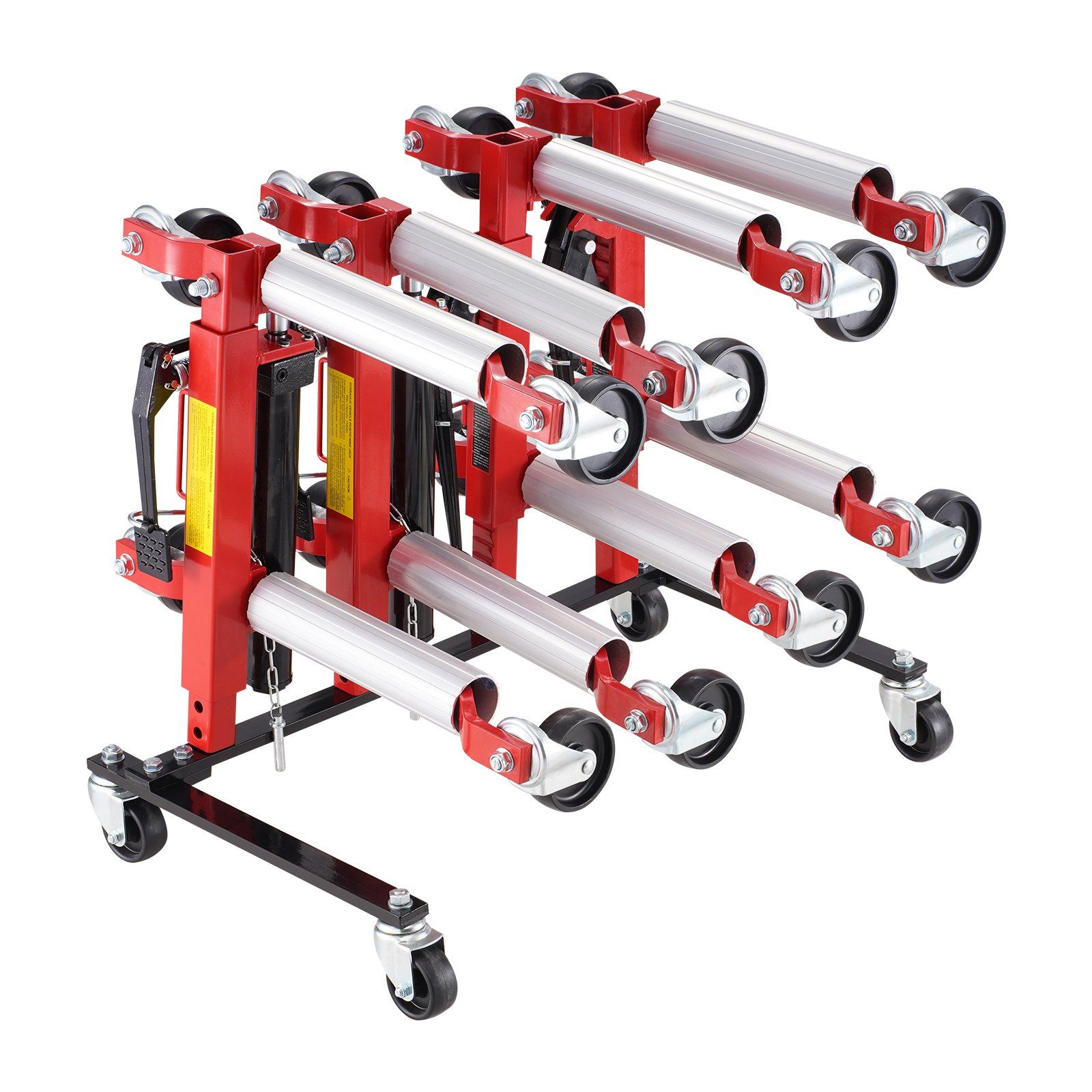 Support à crics avec roulettes pivotantes à 360°, acier Q235B, capacité 4 chariots, rouge