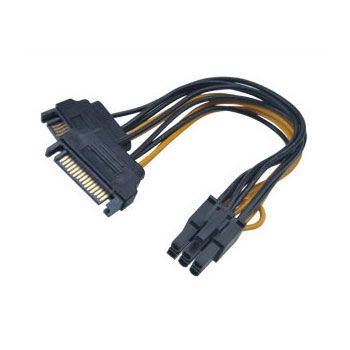 Akasa Schwarz - Strom Adapter [2X Sata-Strom-Stecker 15Pol. - 1X Pcie-Stecker 6Pol.] 0.15 M Gelb
