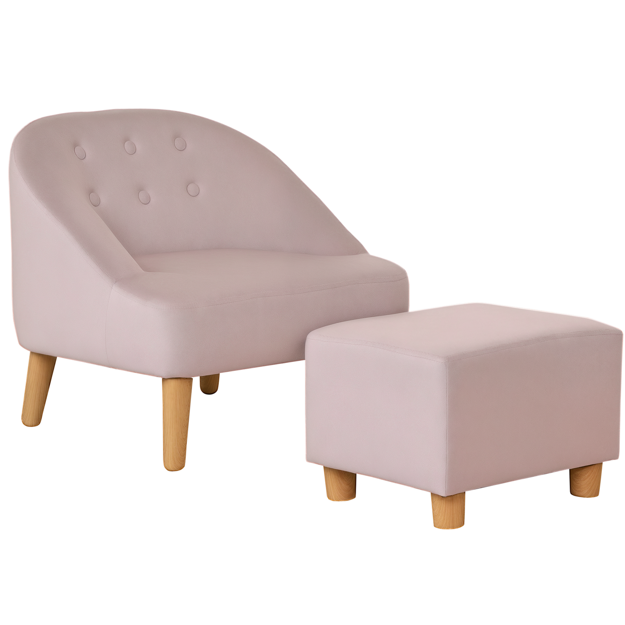 Kindersessel Kindersofa Mit Fußhocker Kindercouch Ab 3 Jahren Kindermöbel Kinderzimmer Samtoptik Eukalyptusholz Rosa 51 X 51 X 50 Cm - Homcom