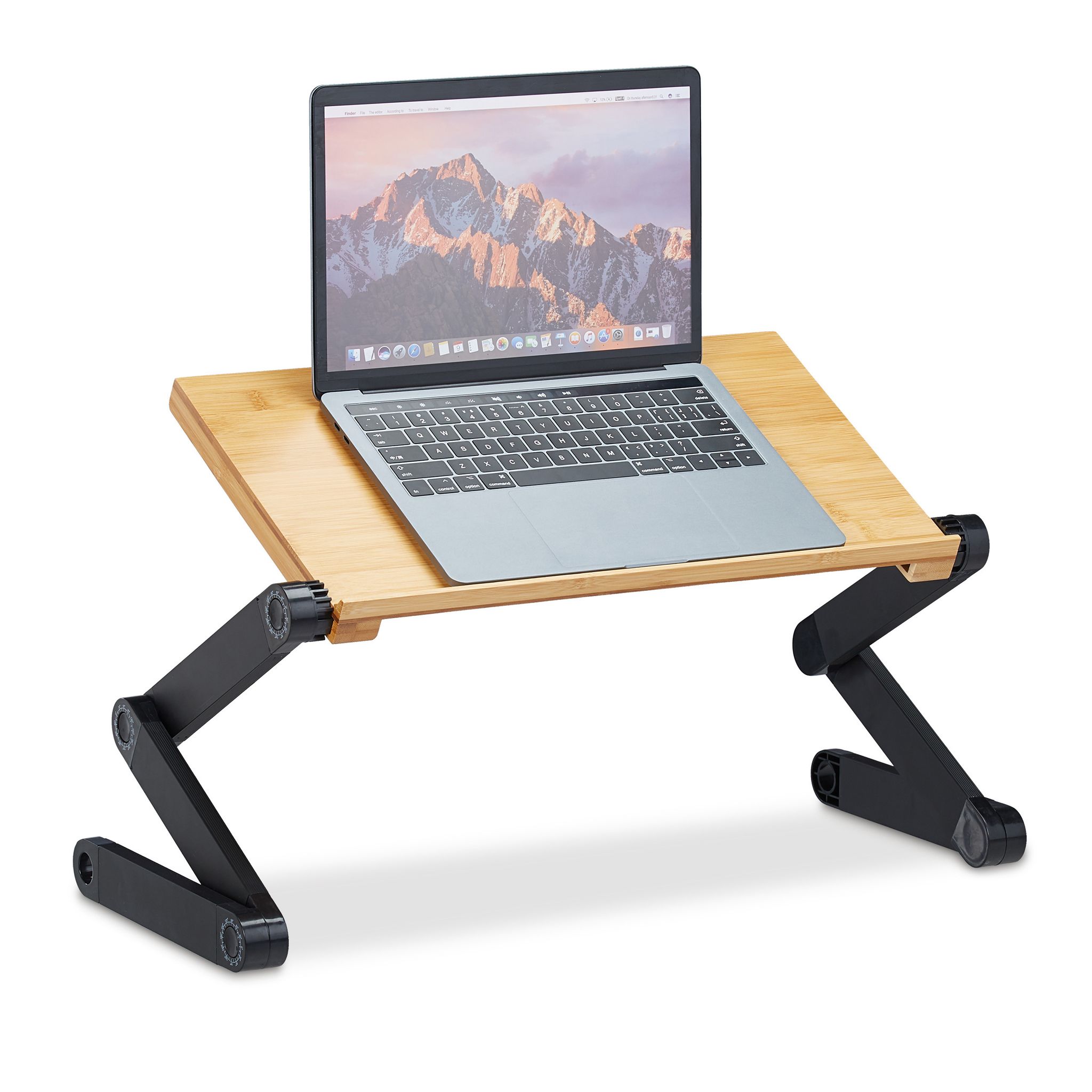 Relaxdays Laptop Ständer Bambus Aluminium, 15 Zoll Laptoptisch, Betttisch Höhenverstellbar, Hbt 47,5 X 60 X 26 Cm, Natur 4052025288433