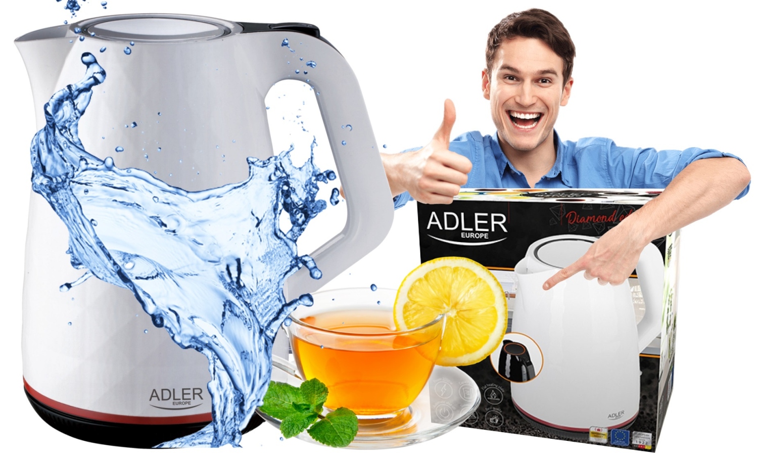 Elektrischer Teekocher Wasser-Kocher 1,7 Liter, 2200 Watt Adler AD1277w - Bild 3