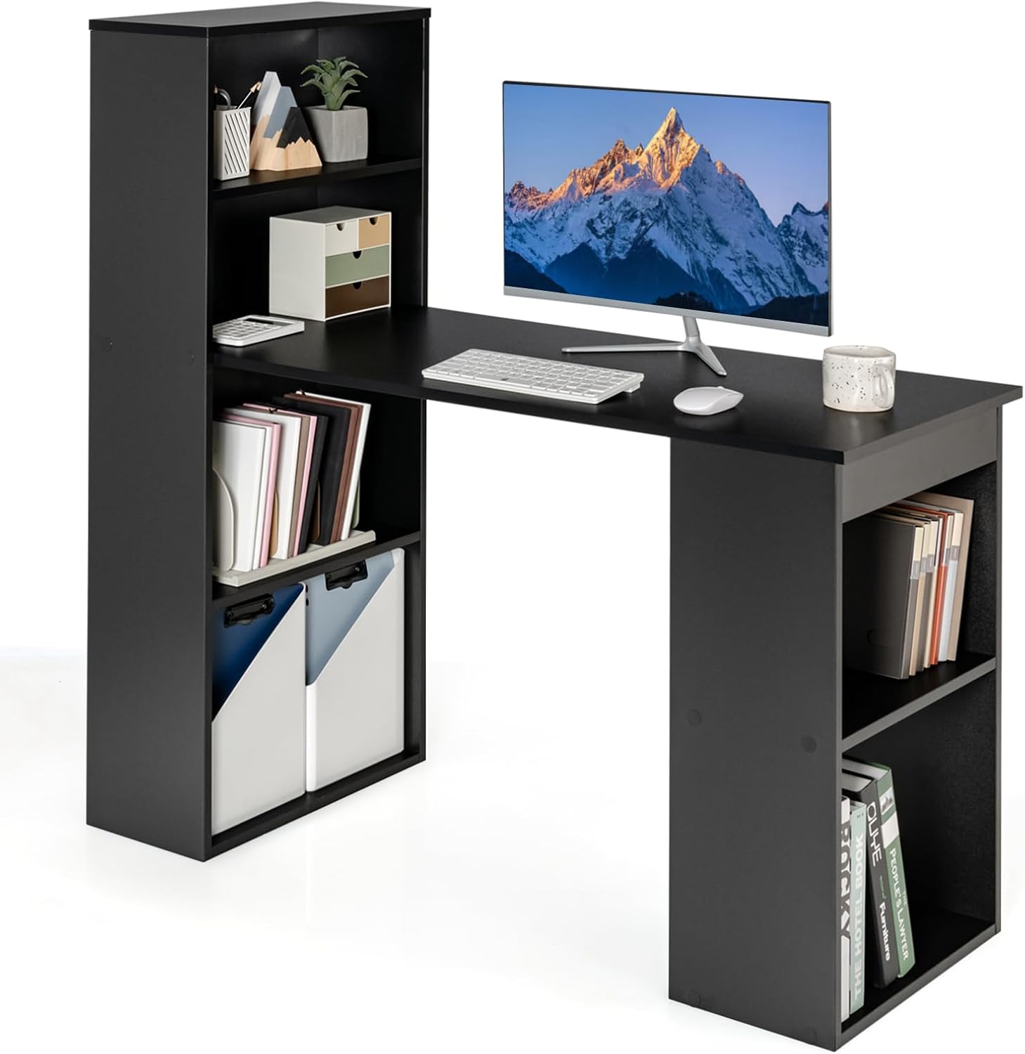 Costway – Bureau D'Ordinateur Réversible Avec Bibliothèque – Poste De